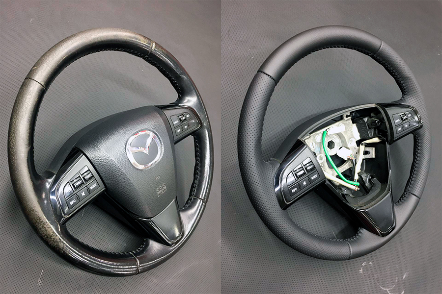 Перетяжка руля Mazda 6 и ручки КПП в натуральную кожу цены и фото