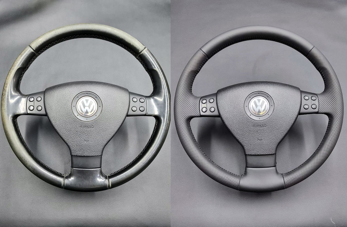 Перетяжка руля Volkswagen Passat B6 в натуральную кожу фото и цены