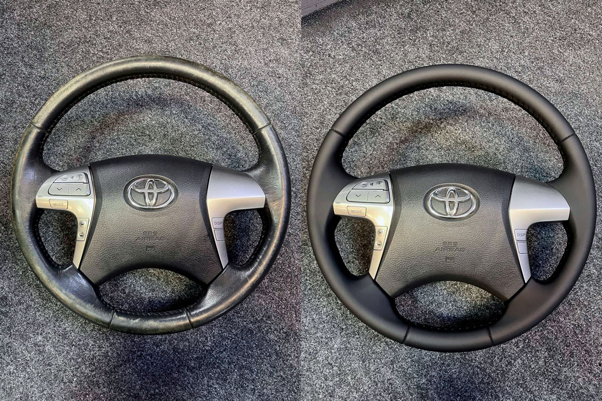 Toyota Hilux перетяжка руля в натуральную кожу
