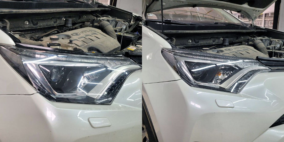 Полировка и оклейка пленкой фар Toyota RAV 4 фото и цены